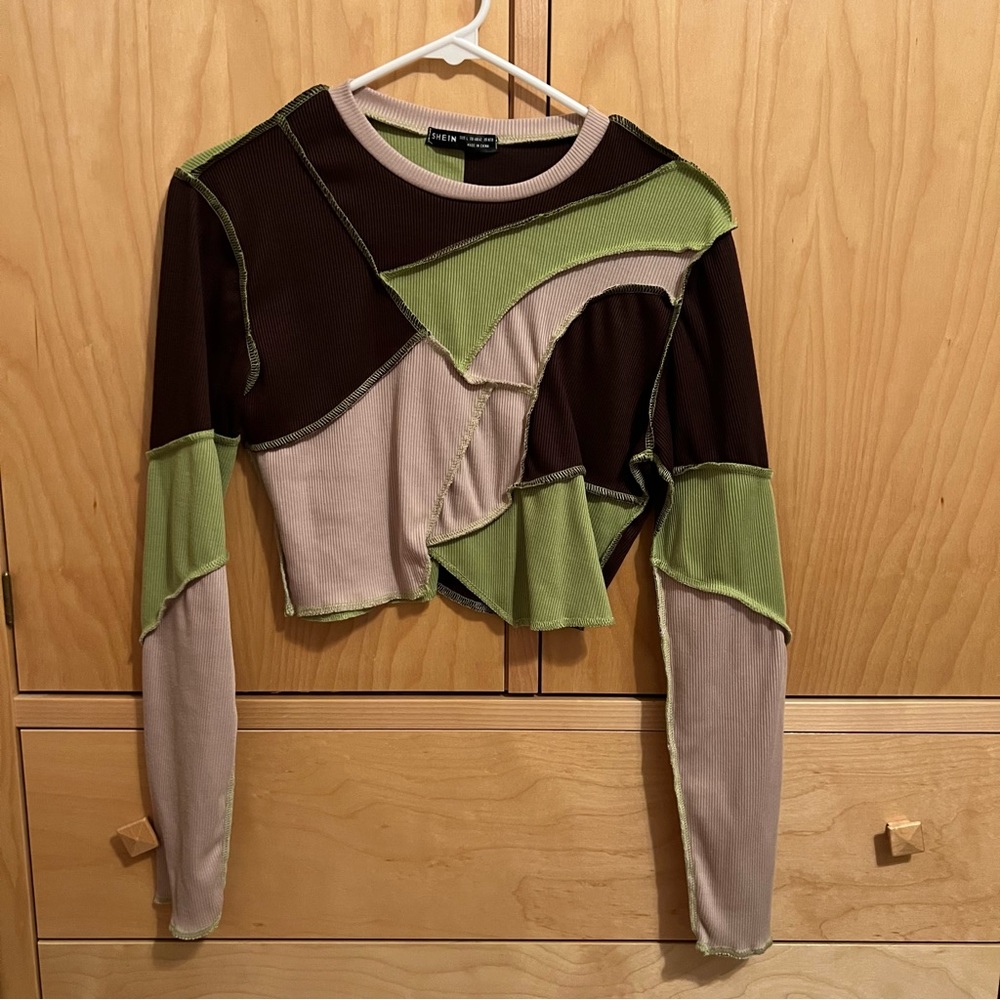 shein patchwork crop long sleeve